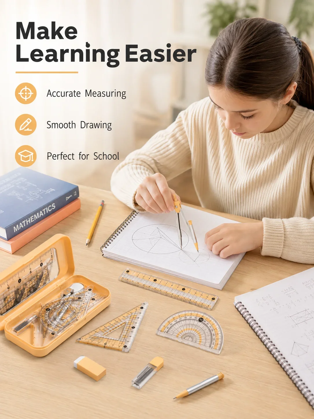 Compass Geometry Set - 8-delige wiskundige meetkundigset voor studenten, passer,