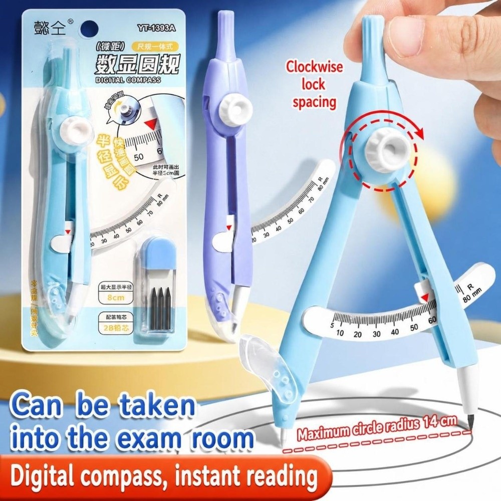Compass Geometry Set - Digitaal display kompas met afstandsslot, veilig,