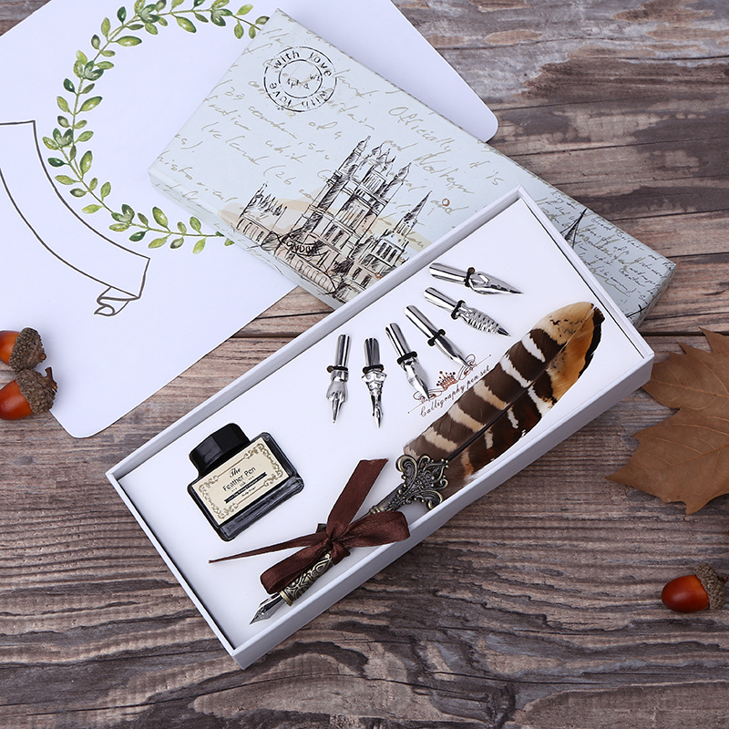 Self Inking Stamp - Retro Feather Dip Pen Schrijfinktset Prachtig