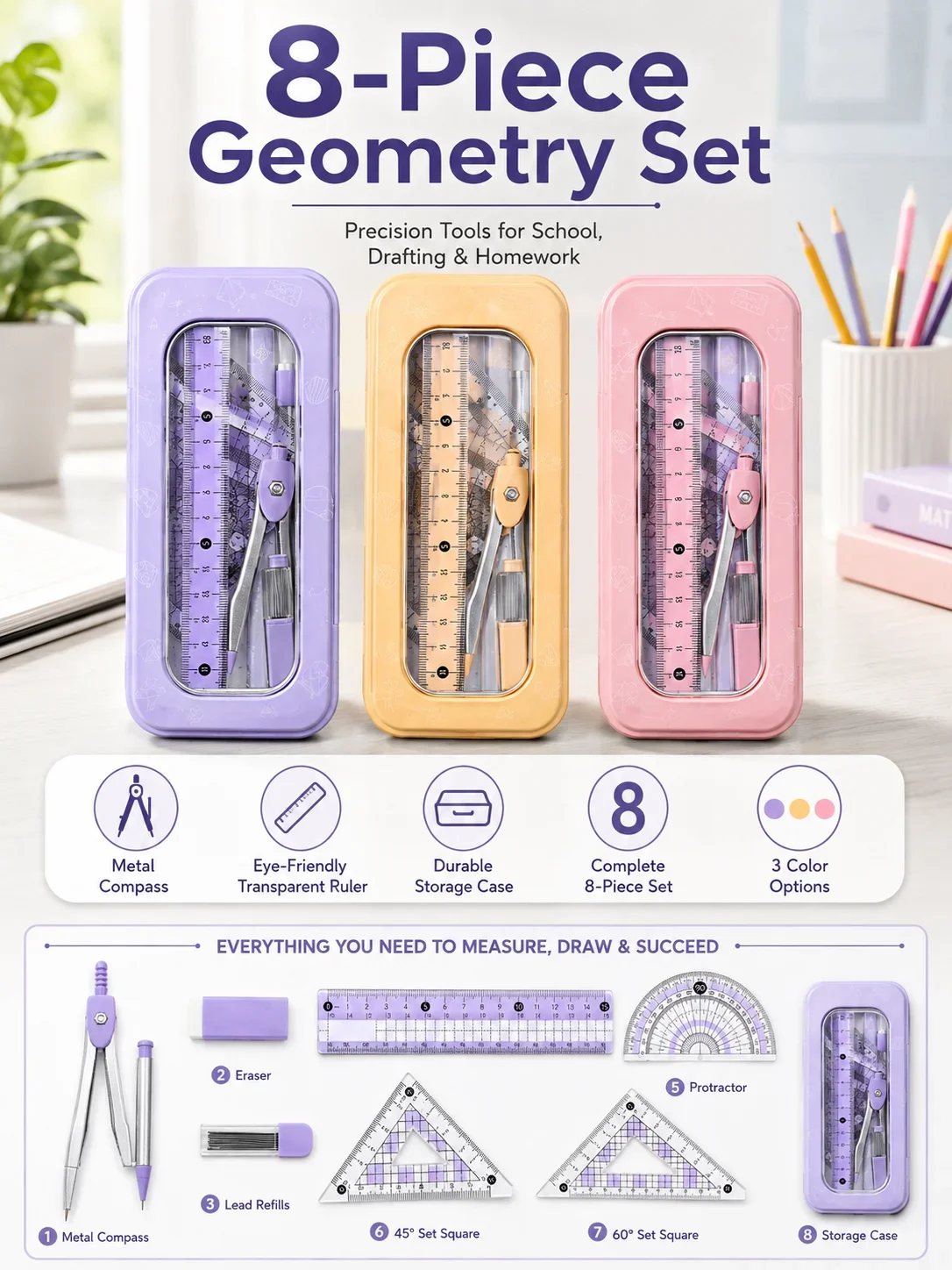 8-delige wiskundige meetkundig - Compass Geometry Set recensie en prijs